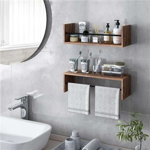 4 Set Floating Wall Shelves, Nursery Book Shelf with Metal Rail - Picture 7 of 7